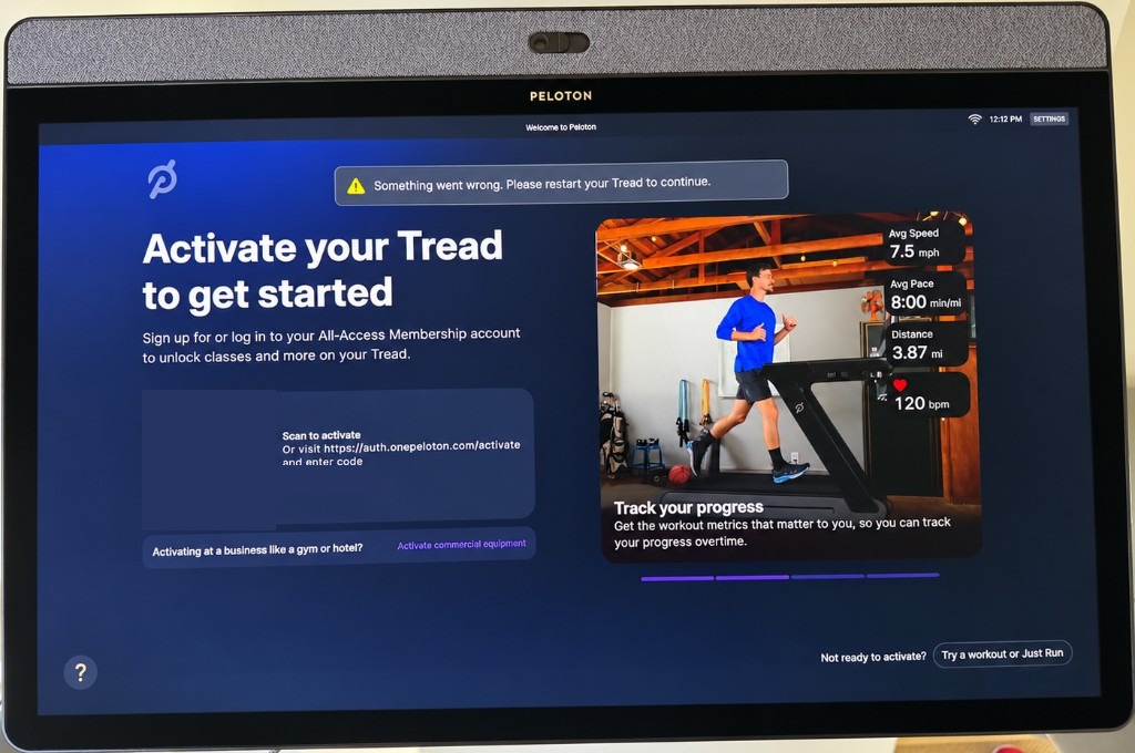 The welcome screen. Try a workout or Just Run is in the corner.